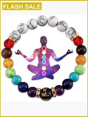 7 Chakra Stretch Bracelet Crystal Healing Stones Yoga Charm Bracelet Gift
